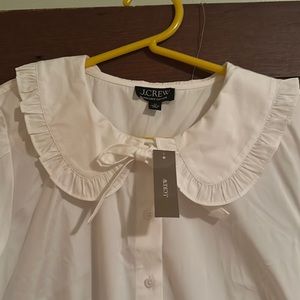 NWT Organic Cotton JCrew Ruffle Collar Mini Shirt Dress